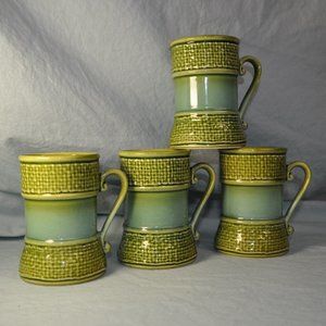 FOUR 10 oz mugs green weave vintage Decorama (w853)